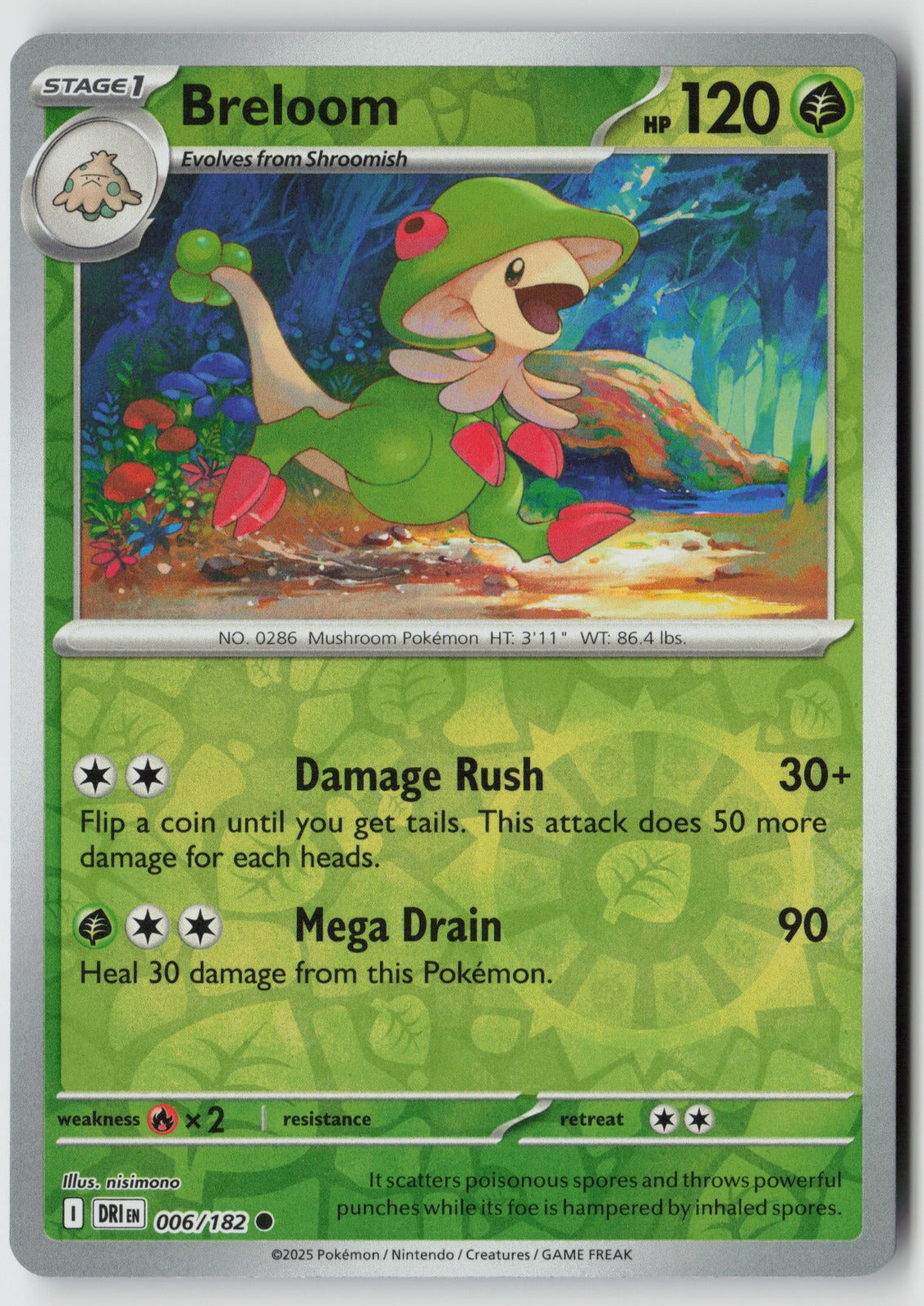 Breloom 006/182 SV10: Destined Rivals Common Reverse Holo NM nisimono