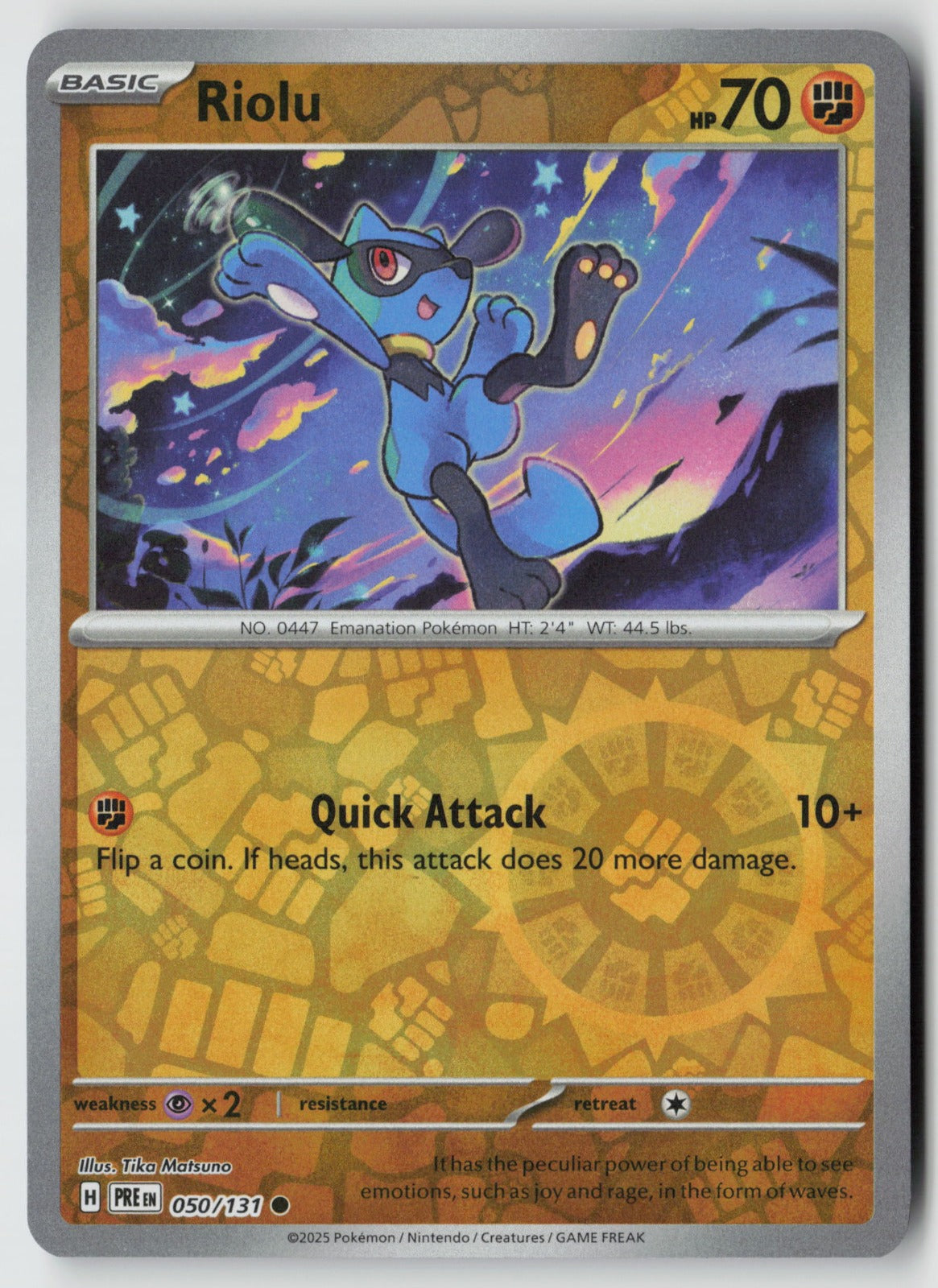 Riolu 050/131 SV: Prismatic Evolutions Common Reverse Holo NM Tika Matsuno