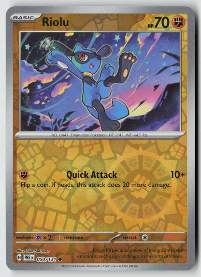 Riolu 050/131 SV: Prismatic Evolutions Common Reverse Holo NM Tika Matsuno