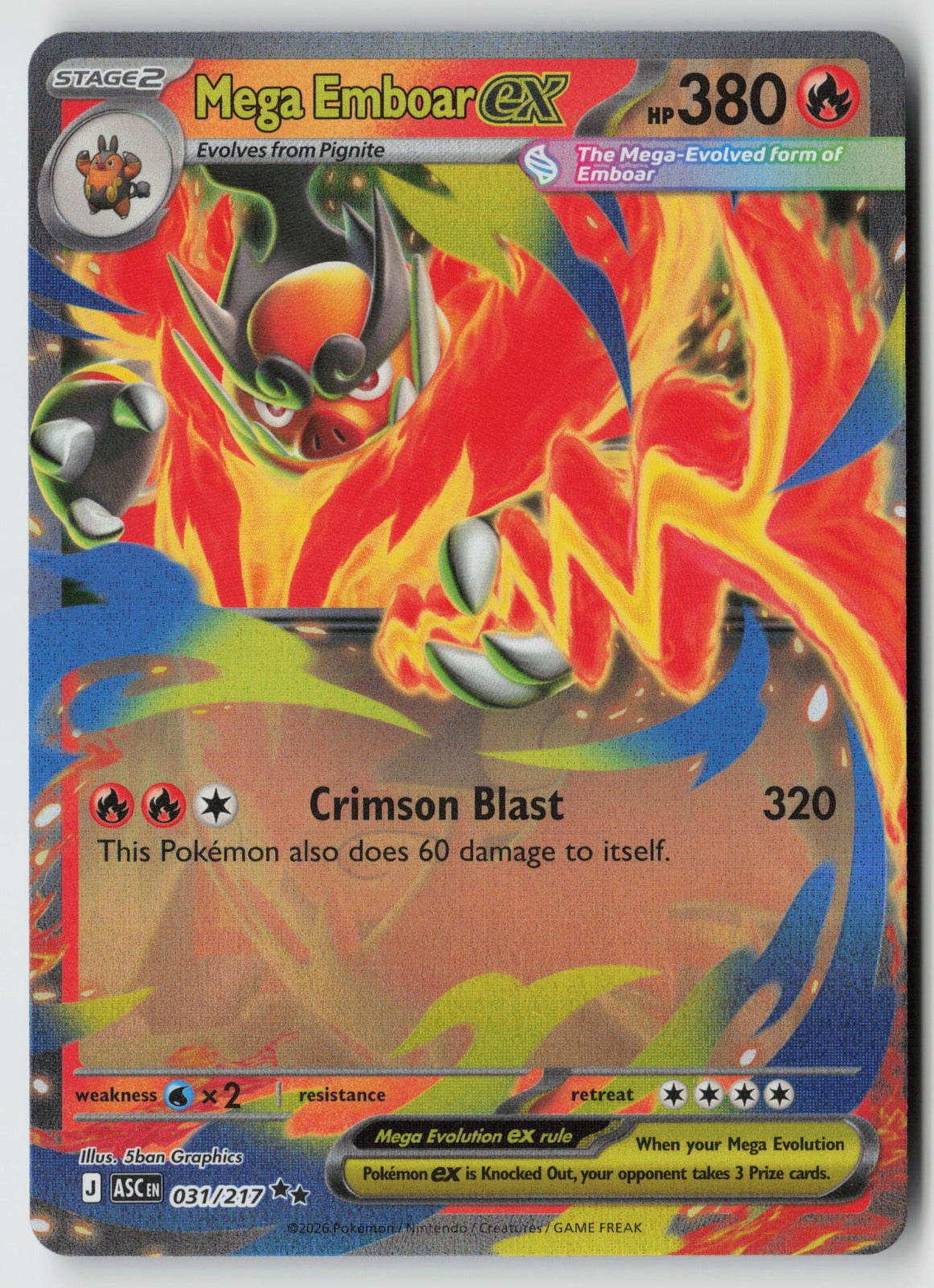 Mega Emboar ex 031/217 ME: Ascended Heroes Double Rare Holo NM 5ban Graphics