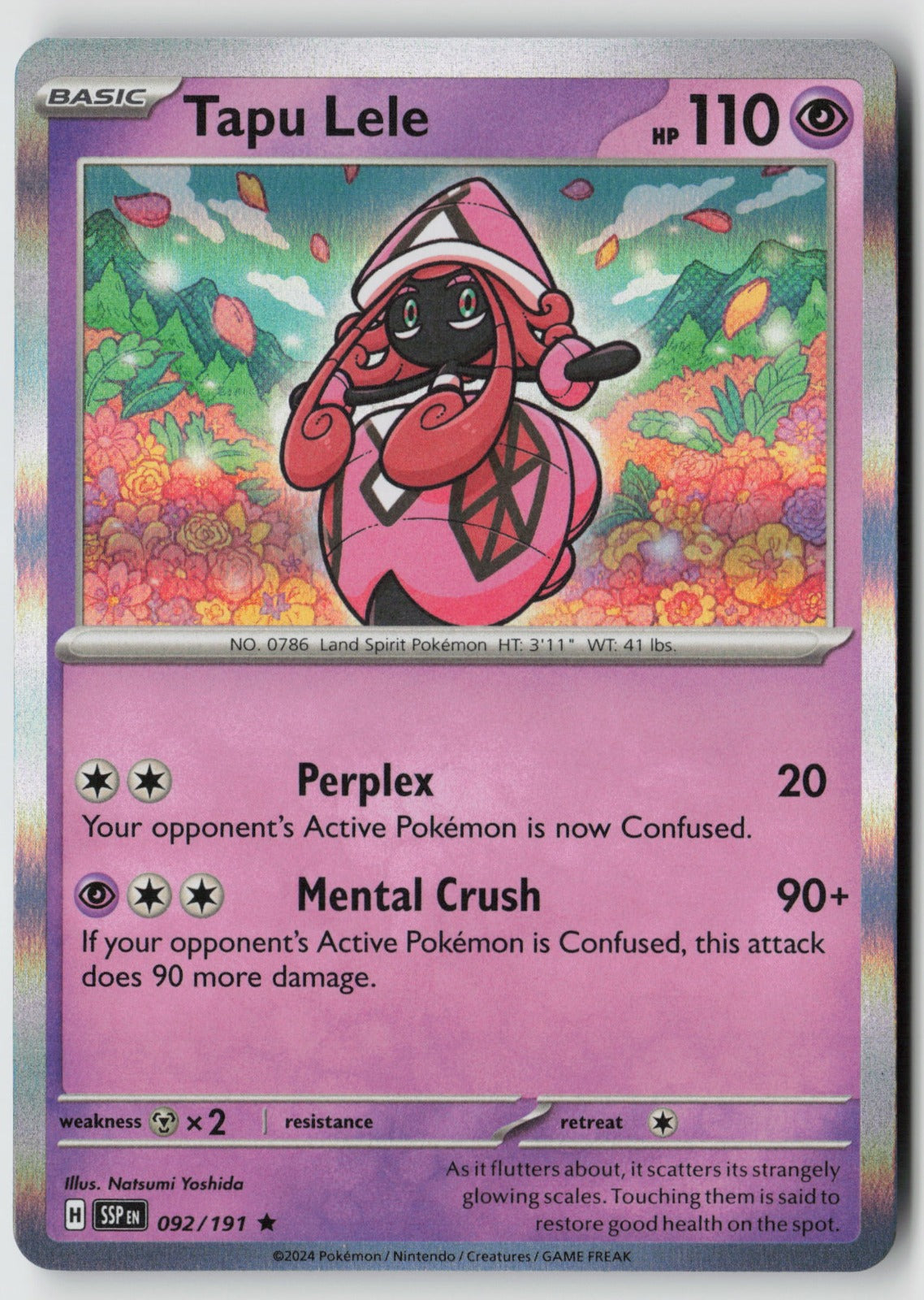 Tapu Lele 092/191 SV08: Surging Sparks Rare Holo NM Natsumi Yoshida