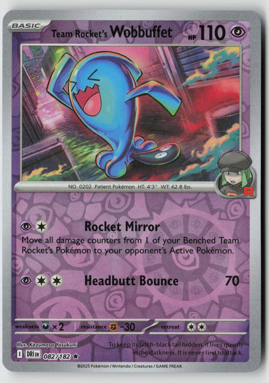 Team Rocket's Wobbuffet 082/182 SV10: Destined Rivals Rare Reverse Holo NM