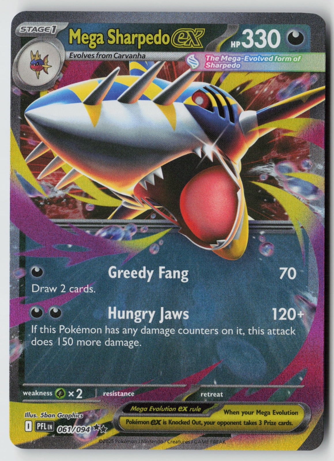 Mega Sharpedo ex 061/094 ME02: Phantasmal Flames Double Rare Holo NM