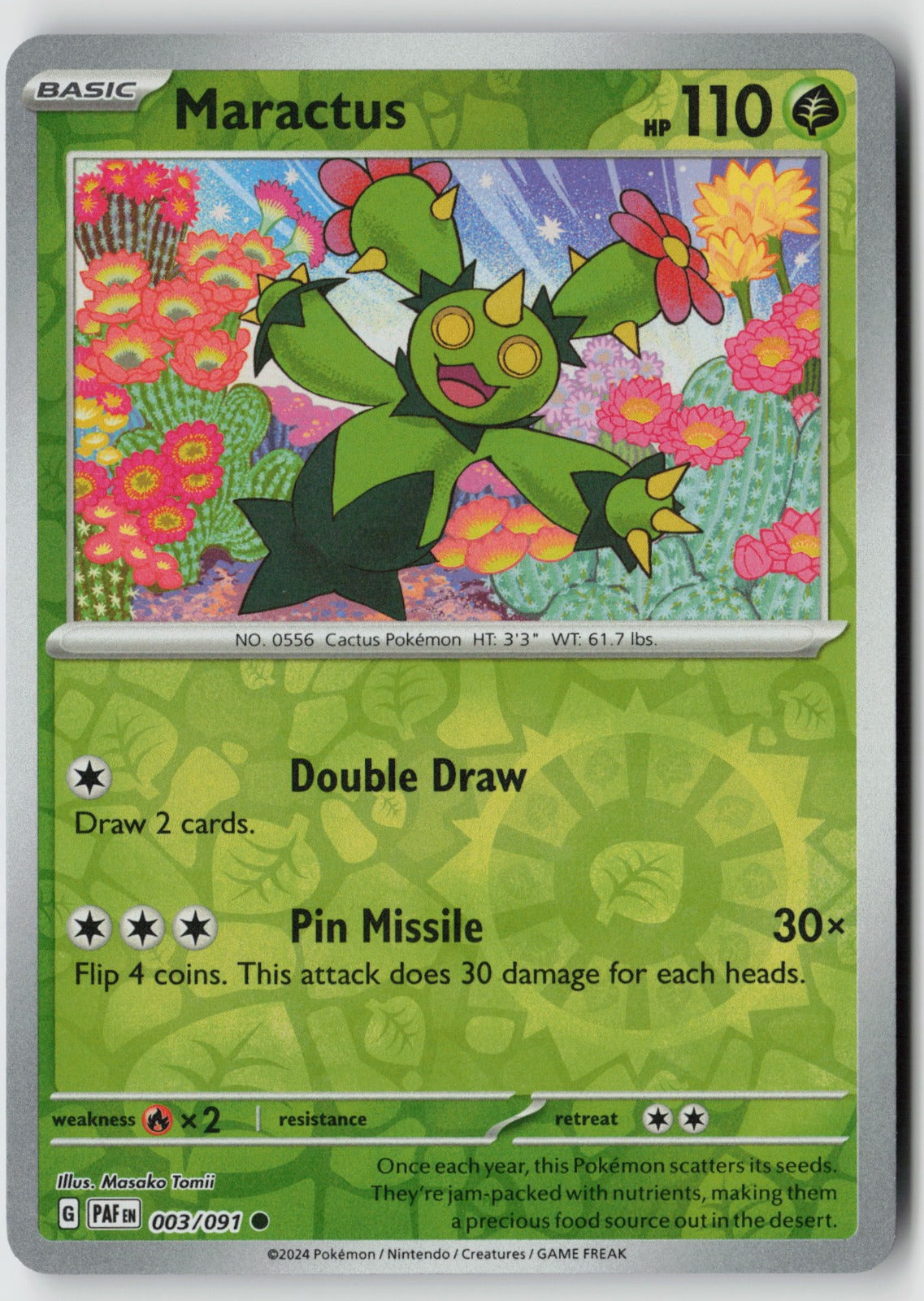 Maractus 003/091 SV: Paldean Fates Common Reverse Holo NM Masako Tomii