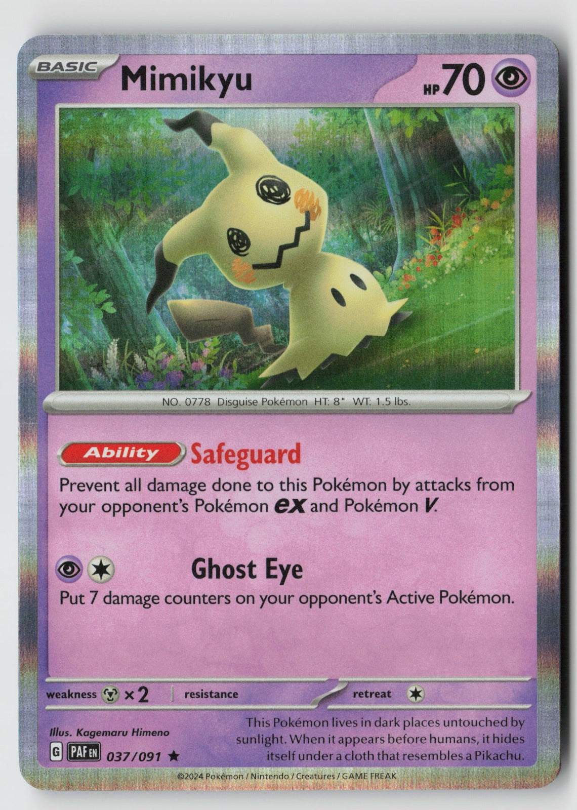 Mimikyu 037/091 SV: Paldean Fates Rare Holo NM Kagemaru Himeno