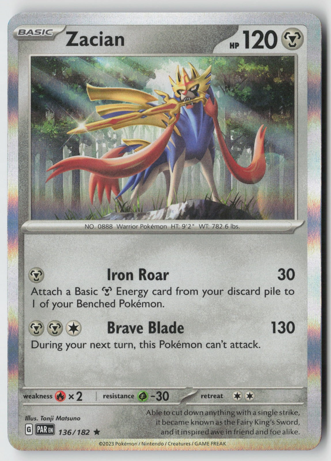 Zacian 136/182 SV04: Paradox Rift Rare Holo NM Tonji Matsuno