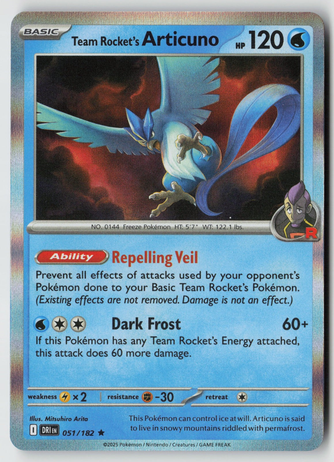 Team Rocket's Articuno 051/182 SV10: Destined Rivals Rare Holo NM
