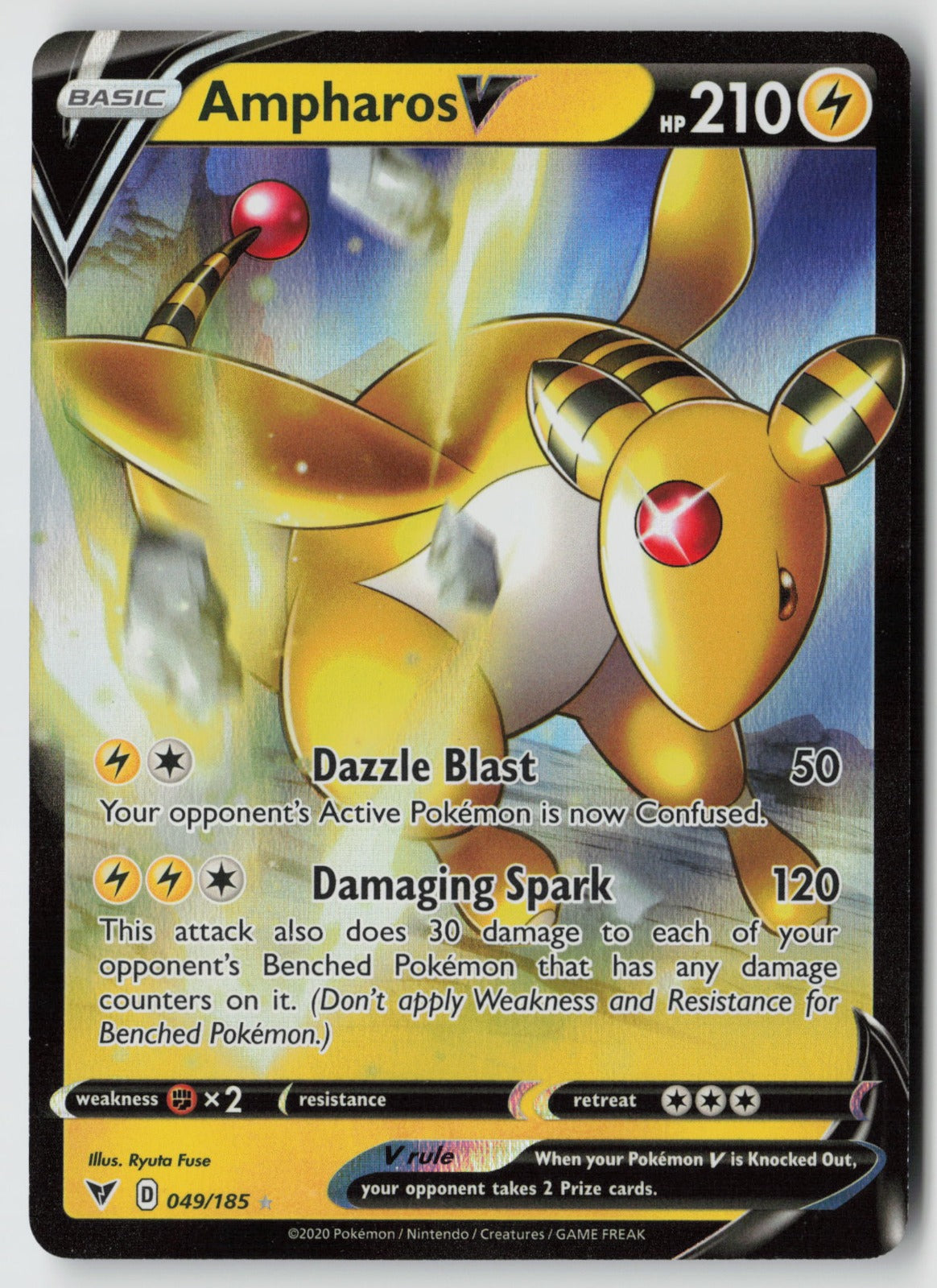 Ampharos V 049/185 SWSH04: Vivid Voltage Ultra Rare Holo NM Ryuta Fuse