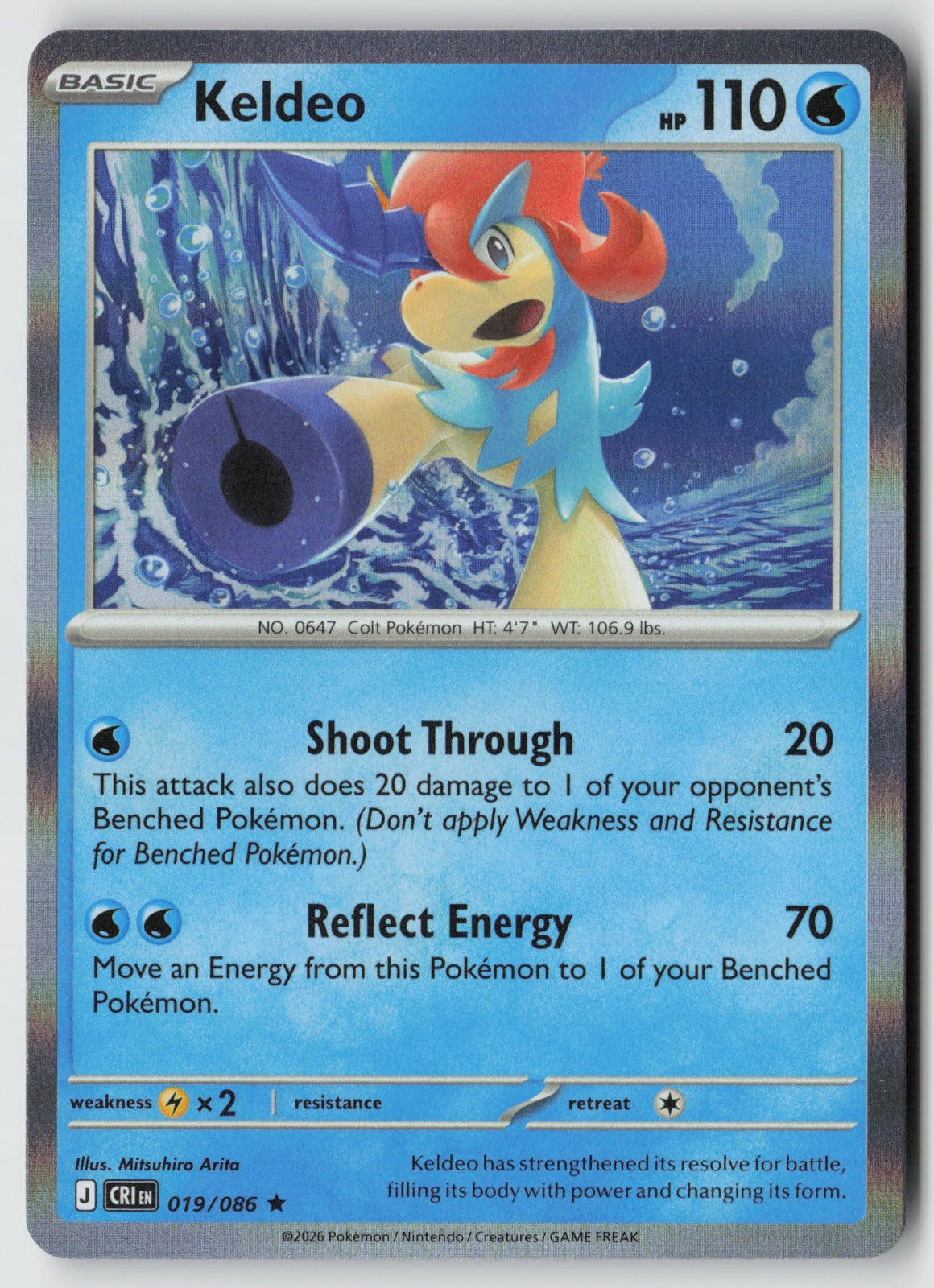 Keldeo 019/086 ME04: Chaos Rising Rare Holo NM Mitsuhiro Arita