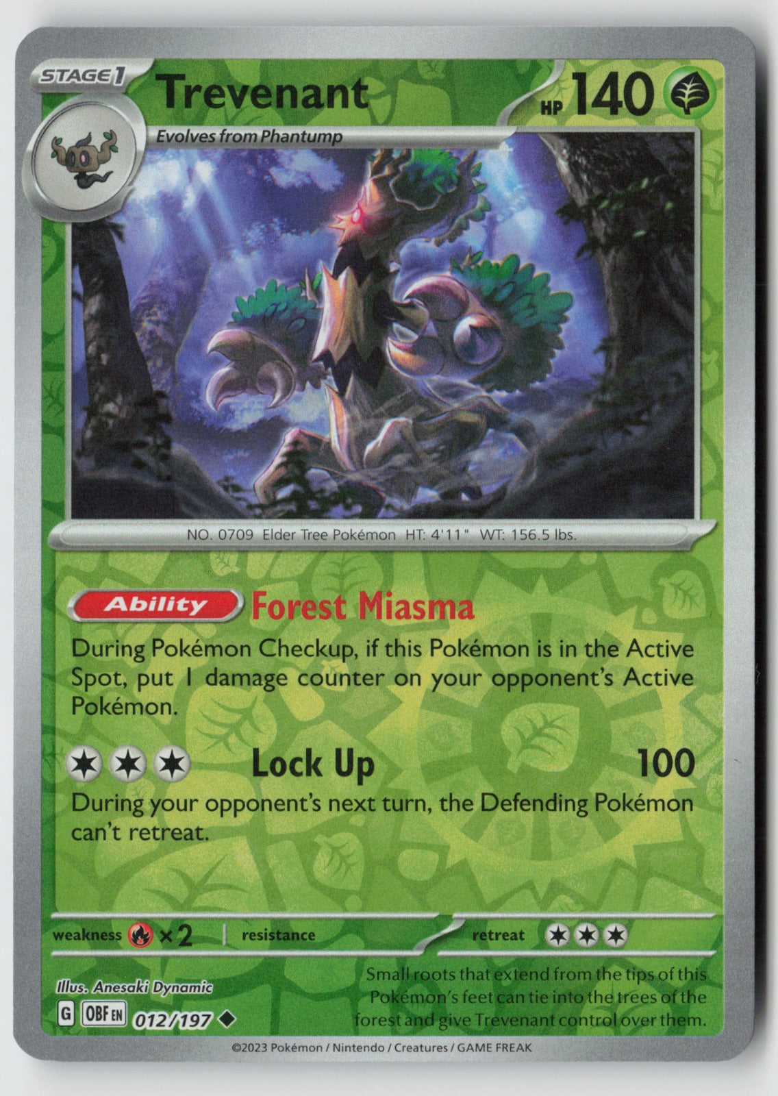 Trevenant 012/197 SV03: Obsidian Flames Uncommon Reverse Holo NM Anesaki Dynamic