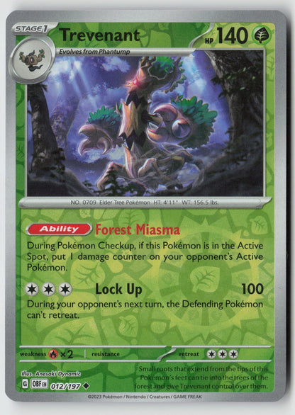 Trevenant 012/197 SV03: Obsidian Flames Uncommon Reverse Holo NM Anesaki Dynamic