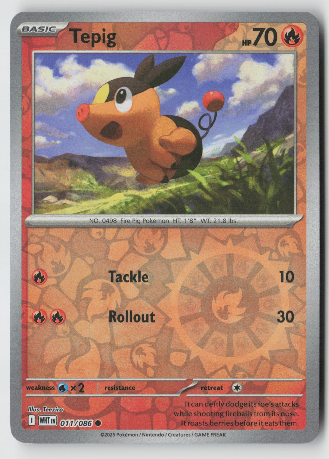 Tepig 011/086 SV: White Flare Common Reverse Holo NM Teeziro