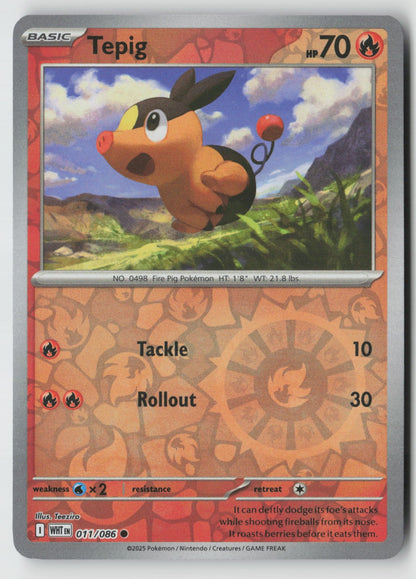 Tepig 011/086 SV: White Flare Common Reverse Holo NM Teeziro
