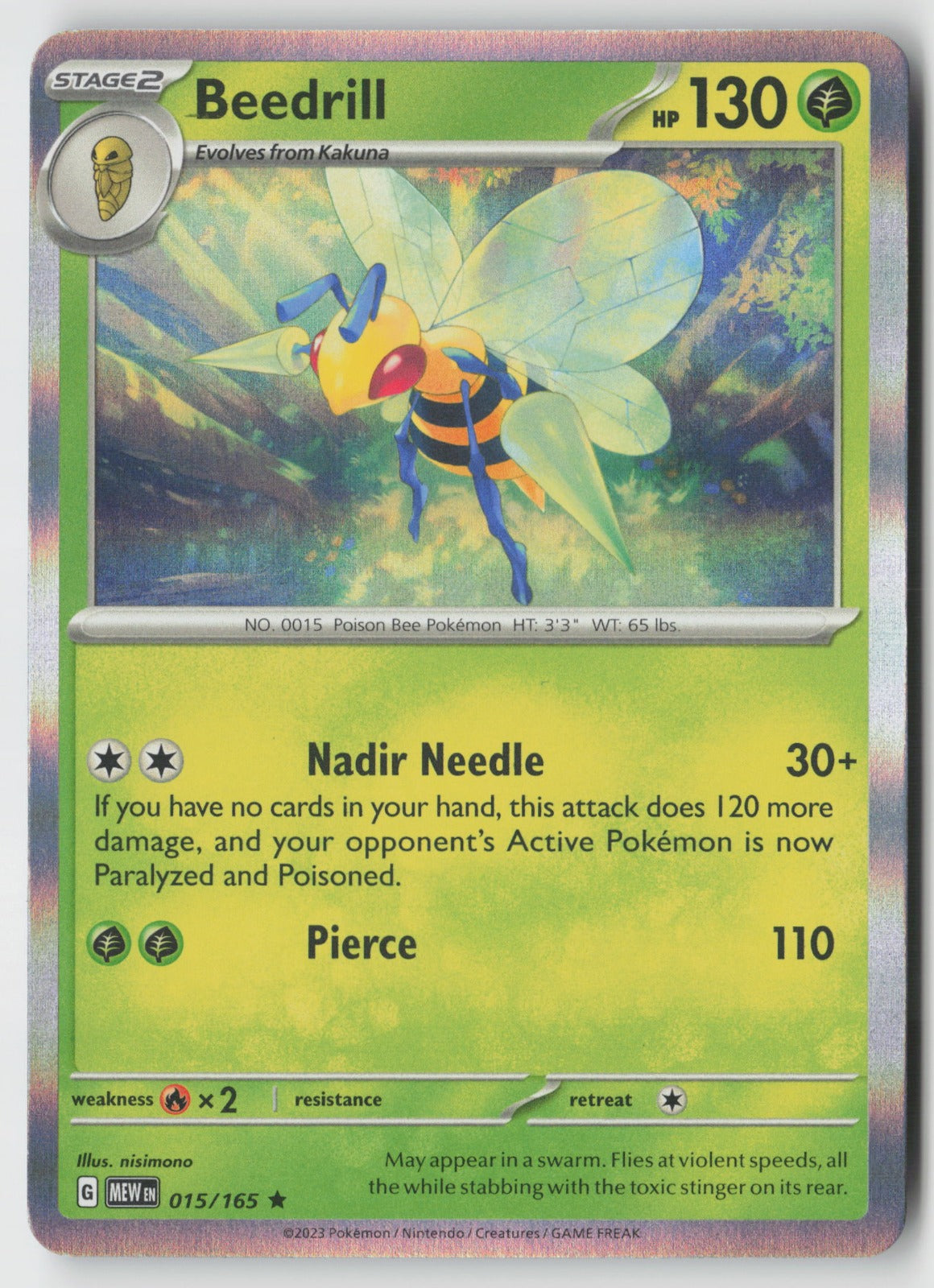 Beedrill 015/165 SV: Scarlet & Violet 151 Rare Holo NM nisimono