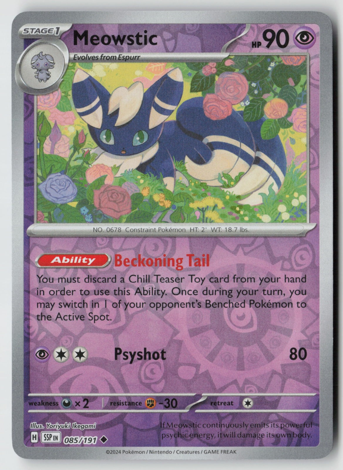 Meowstic 085/191 SV08: Surging Sparks Uncommon Reverse Holo NM Yoriyuki Ikegami