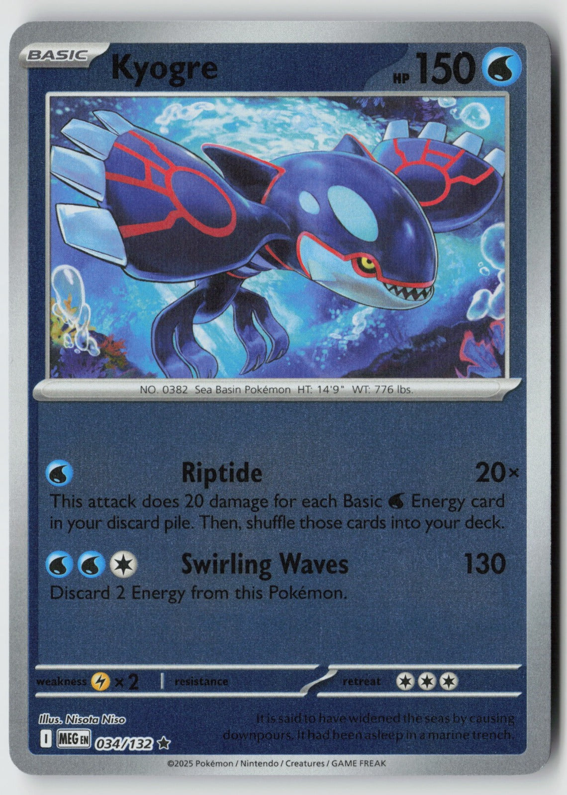 Kyogre 034/132 ME01: Mega Evolution Rare Reverse Holo NM Nisota Niso