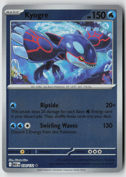 Kyogre 034/132 ME01: Mega Evolution Rare Reverse Holo NM Nisota Niso