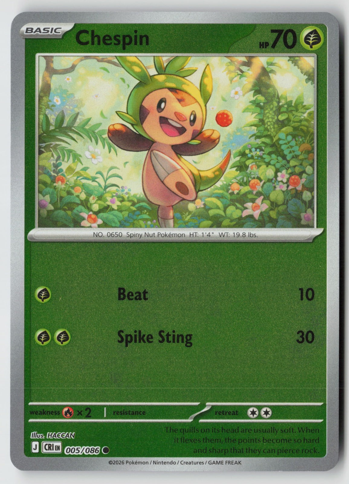 Chespin 005/086 ME04: Chaos Rising Common Reverse Holo NM HACCAN