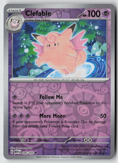 Clefable 036/165 SV: Scarlet & Violet 151 Uncommon Reverse Holo NM