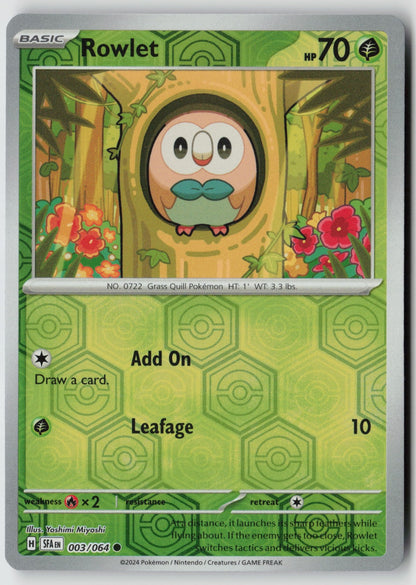 Rowlet 003/064 SV: Shrouded Fable Common Reverse Holo NM Yoshimi Miyoshi