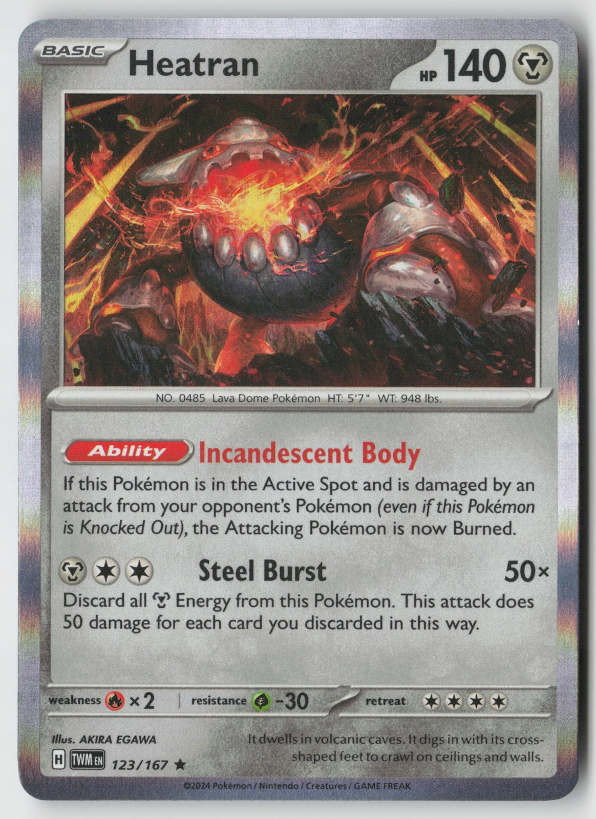 Heatran 123/167 SV06: Twilight Masquerade Rare Holo NM AKIRA EGAWA