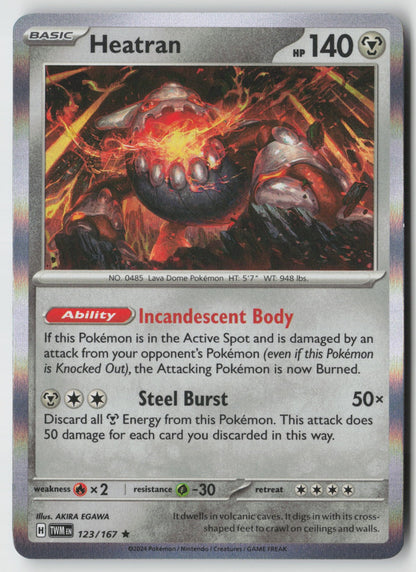 Heatran 123/167 SV06: Twilight Masquerade Rare Holo NM AKIRA EGAWA