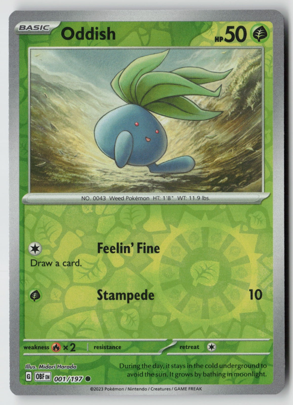 Oddish 001/197 SV03: Obsidian Flames Common Reverse Holo NM Midori Harada