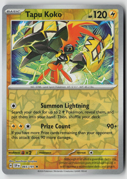 Tapu Koko 065/191 SV08: Surging Sparks Rare Reverse Holo NM Souichirou Gunjima