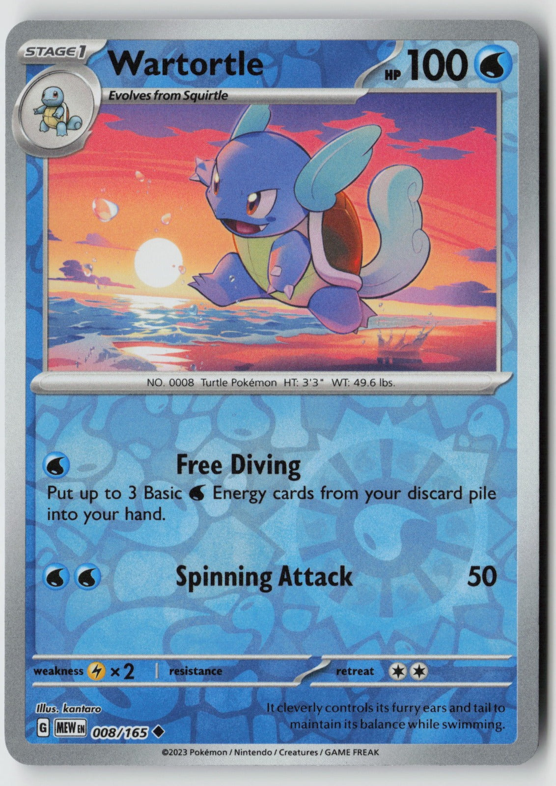 Wartortle 008/165 SV: Scarlet & Violet 151 Uncommon Reverse Holo NM kantaro