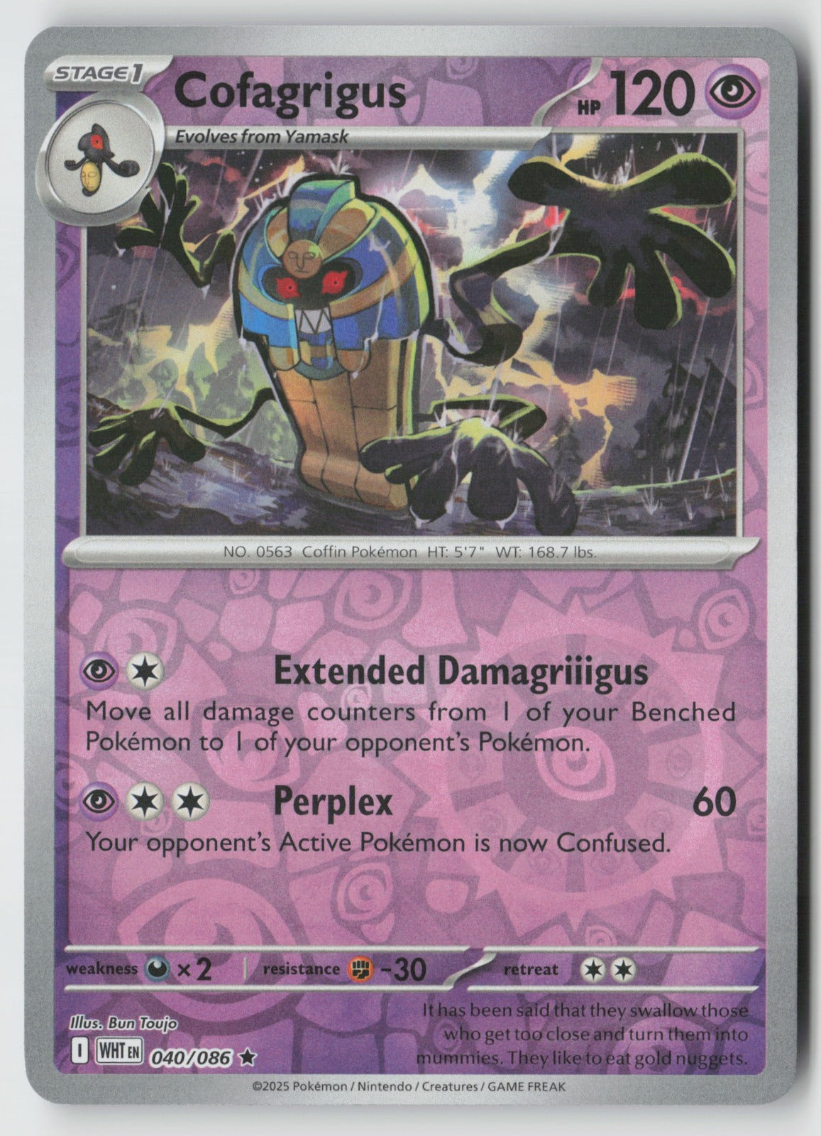 Cofagrigus 040/086 SV: White Flare Rare Reverse Holo NM Bun Toujo