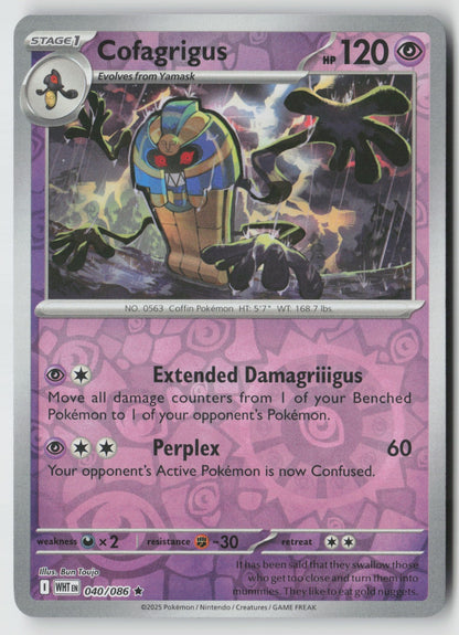 Cofagrigus 040/086 SV: White Flare Rare Reverse Holo NM Bun Toujo
