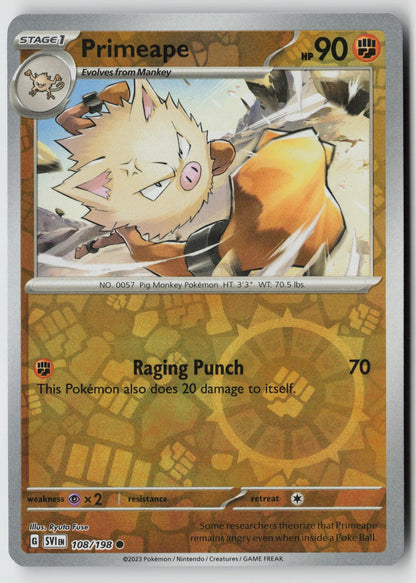 Primeape 108/198 SV01: Scarlet & Violet Base Set Common Reverse Holo NM
