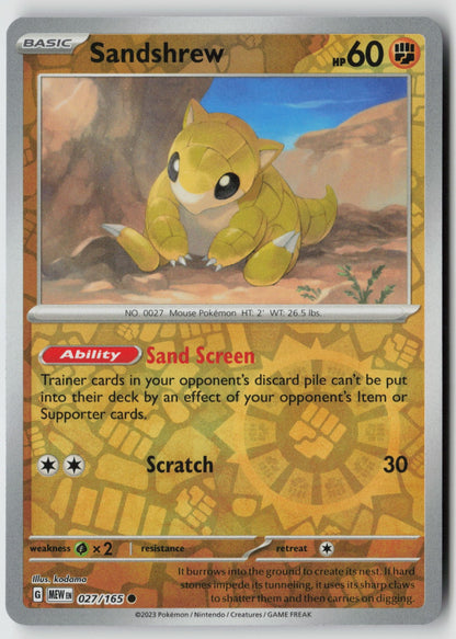 Sandshrew 027/165 SV: Scarlet & Violet 151 Common Reverse Holo NM Kodama