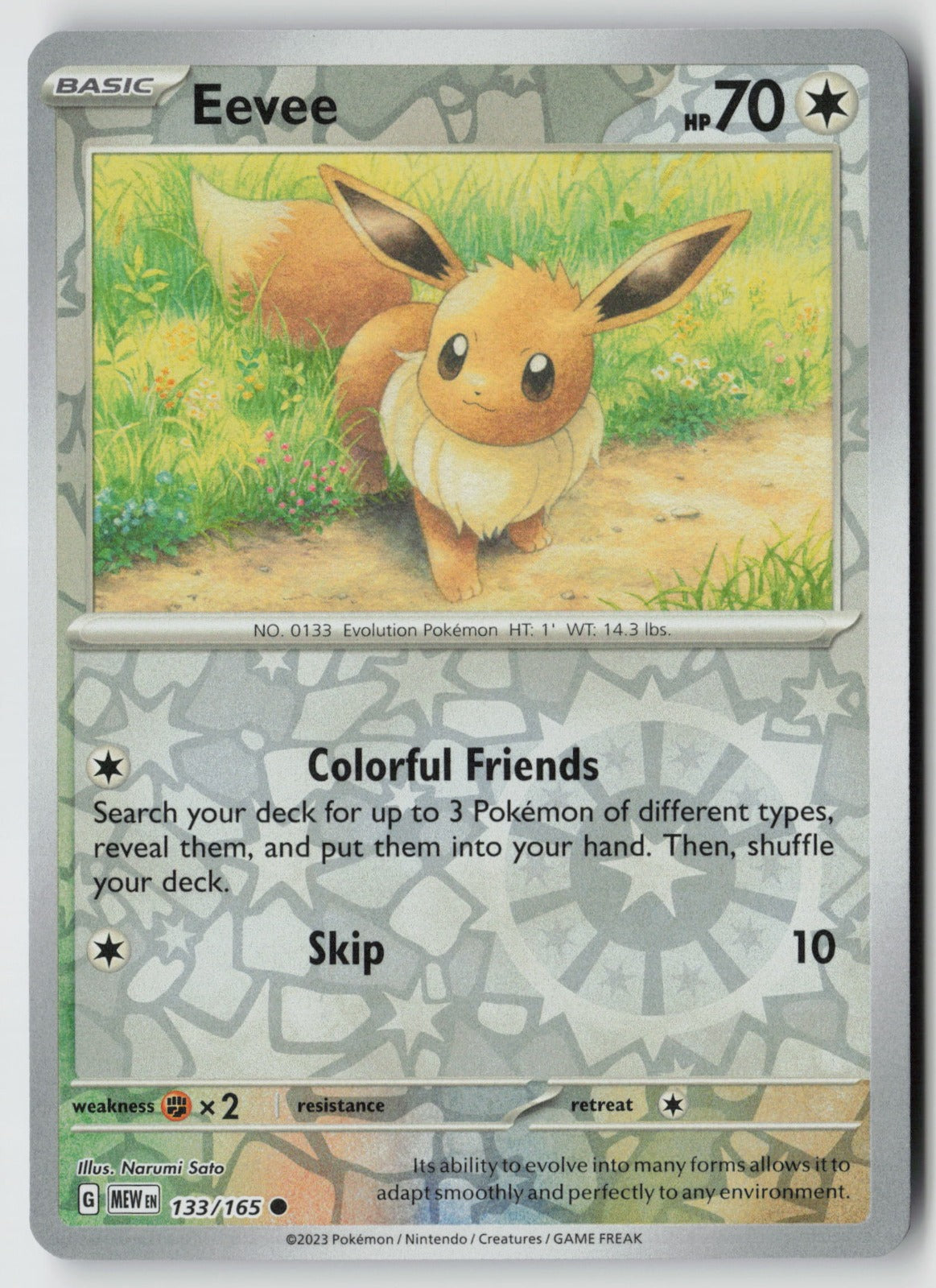 Eevee 133/165 SV: Scarlet & Violet 151 Common Reverse Holo NM Narumi Sato
