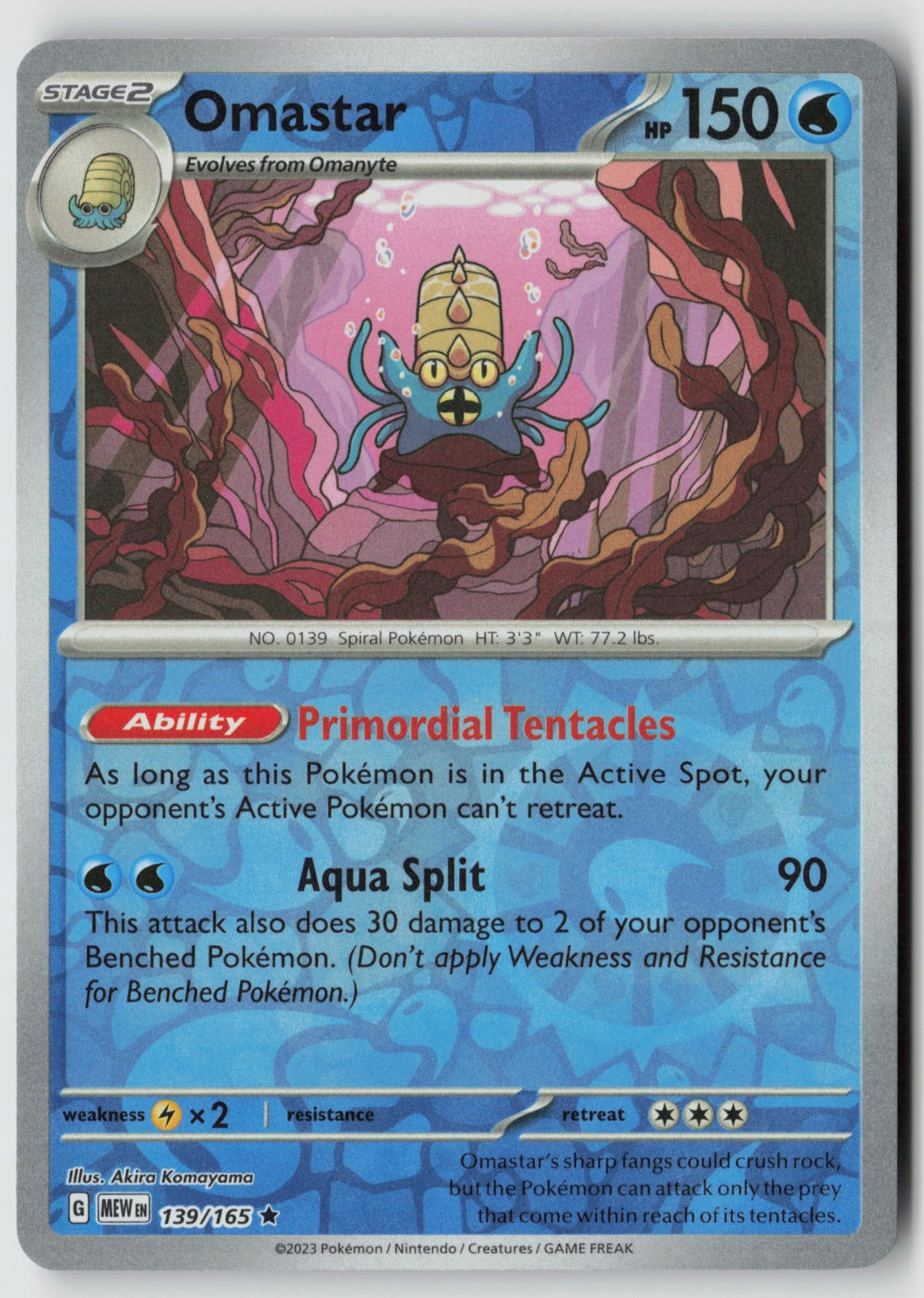 Omastar 139/165 SV: Scarlet & Violet 151 Rare Reverse Holo NM Akira Komayama