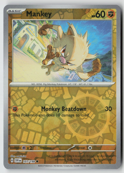 Mankey 107/198 SV01: Scarlet & Violet Base Set Common Reverse Holo NM nagimiso