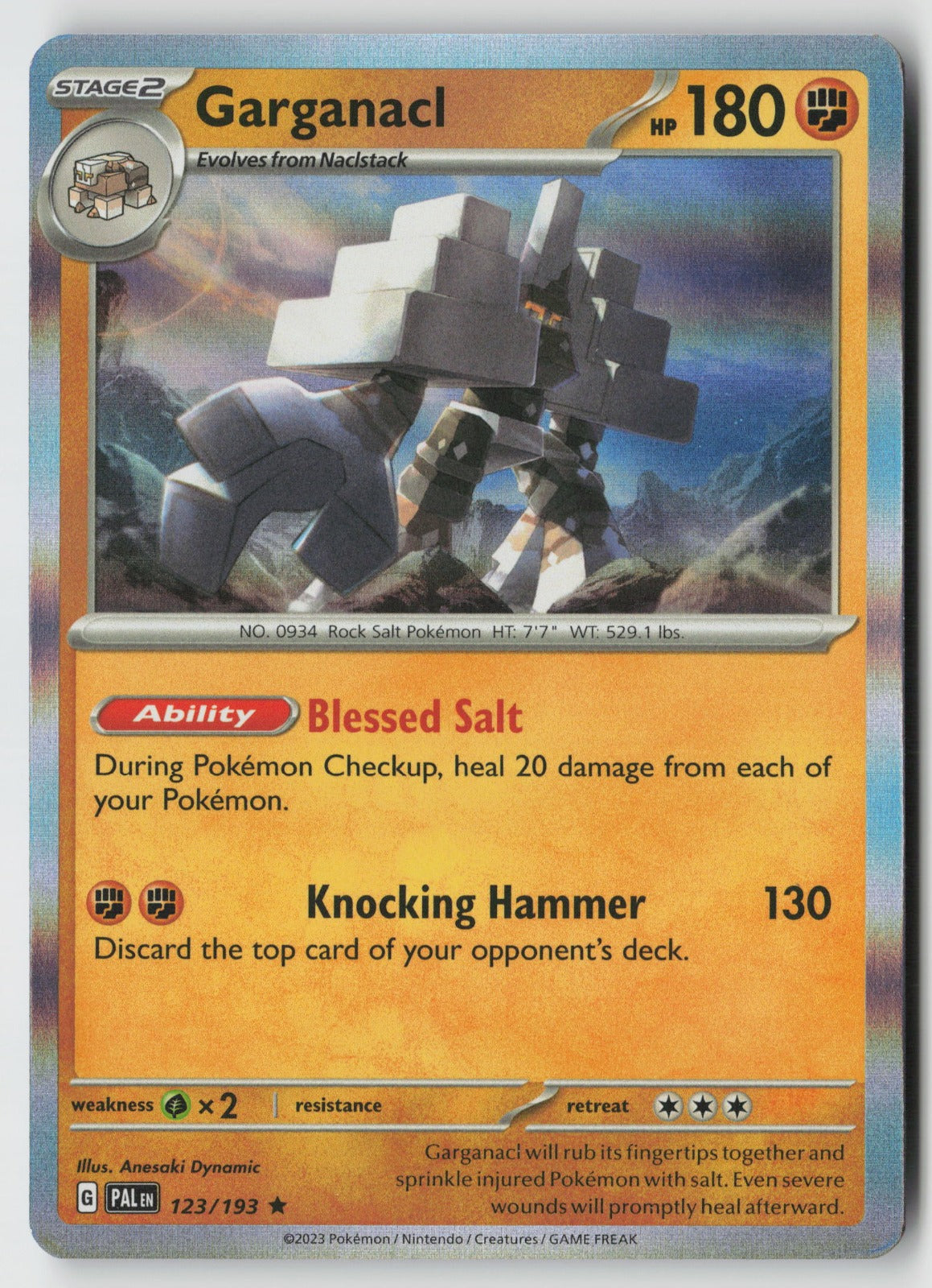 Garganacl 123/193 SV02: Paldea Evolved Rare Holo NM Anesaki Dynamic