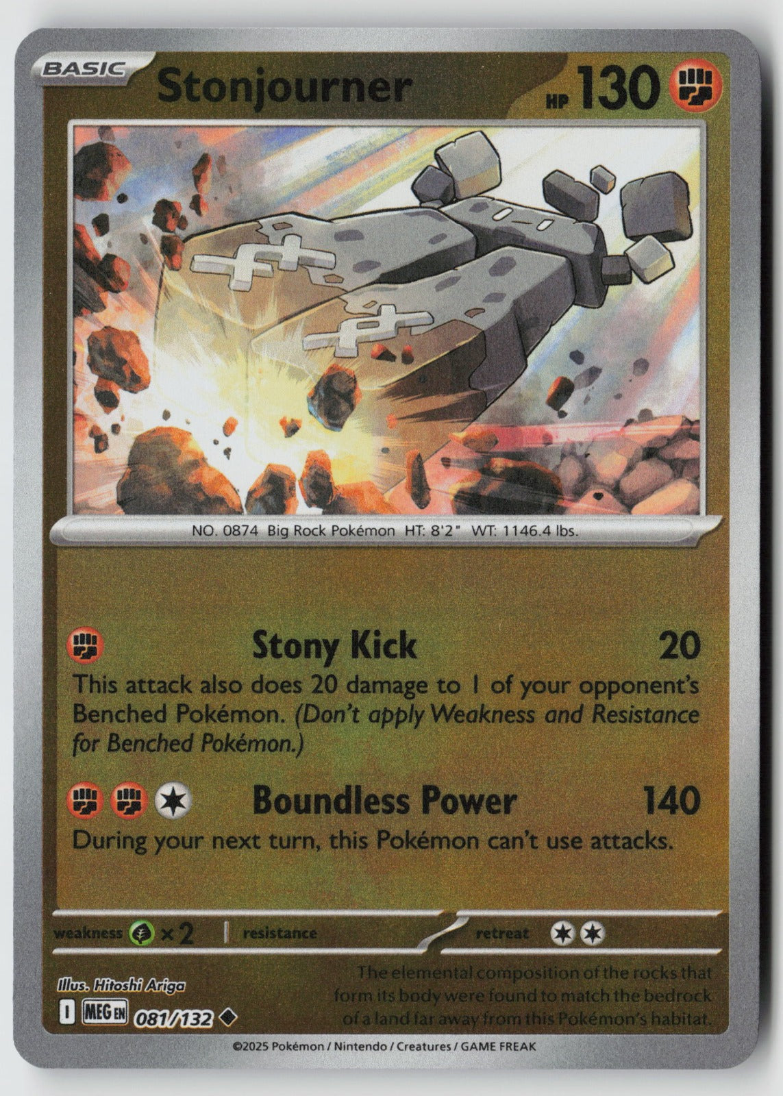Stonjourner 081/132 ME01: Mega Evolution Uncommon Reverse Holo NM Hitoshi Ariga