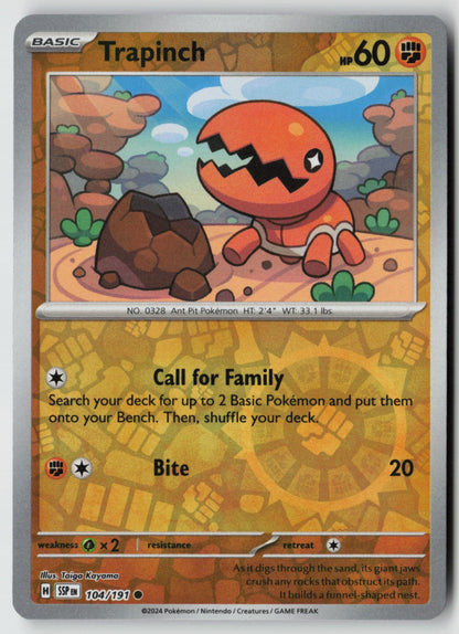 Trapinch 104/191 SV08: Surging Sparks Common Reverse Holo NM Taiga Kayama