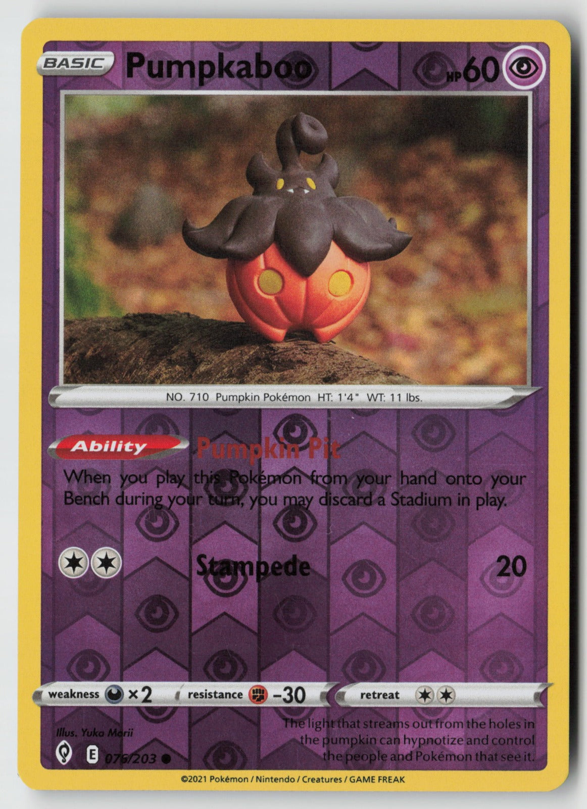 Pumpkaboo 076/203 SWSH07: Evolving Skies Common Reverse Holo NM Yuka Morii