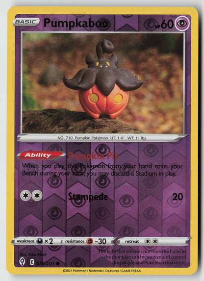 Pumpkaboo 076/203 SWSH07: Evolving Skies Common Reverse Holo NM Yuka Morii