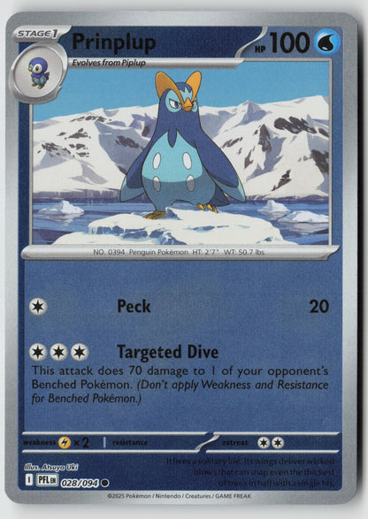 Prinplup 028/094 ME02: Phantasmal Flames Common Reverse Holo NM Atsuya Uki