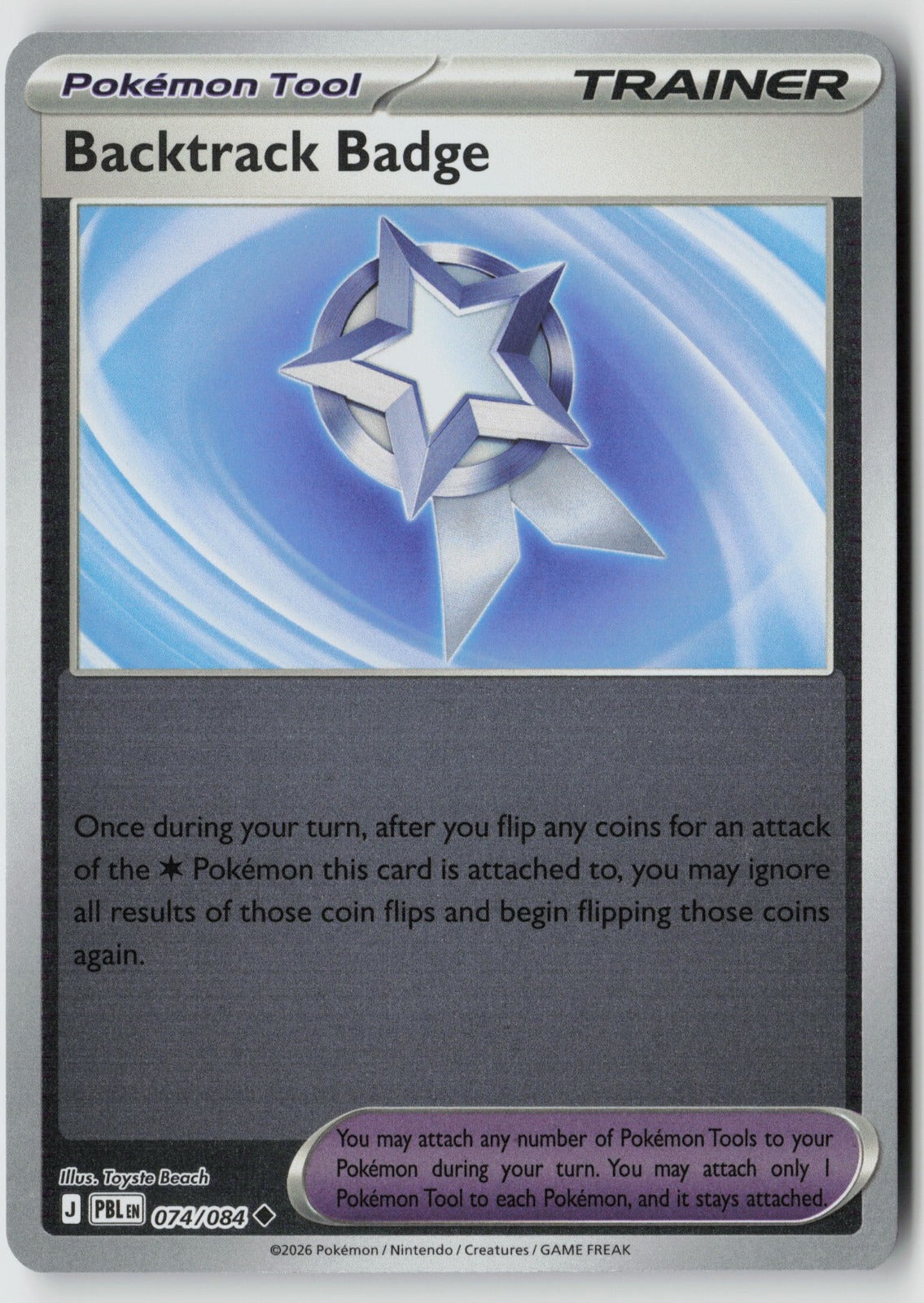 Backtrack Badge 074/084 ME05: Pitch Black Uncommon Reverse Holo NM Toyste Beach