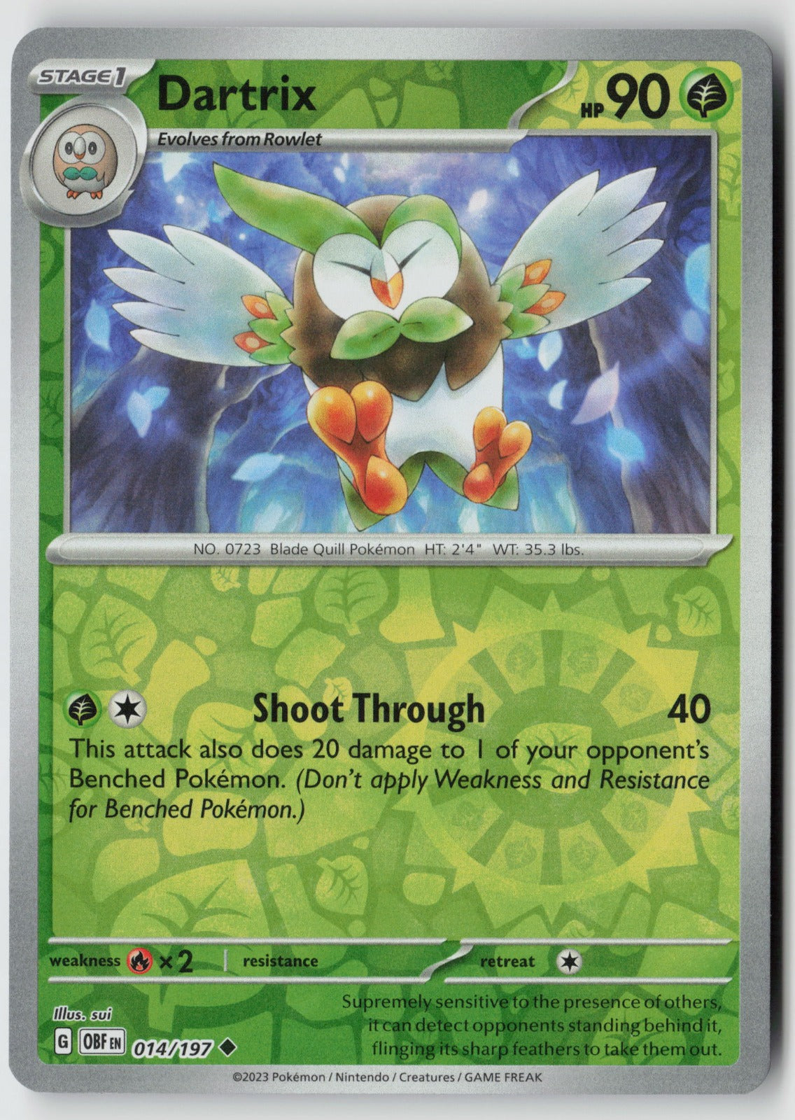 Dartrix 014/197 SV03: Obsidian Flames Uncommon Reverse Holo NM Sui