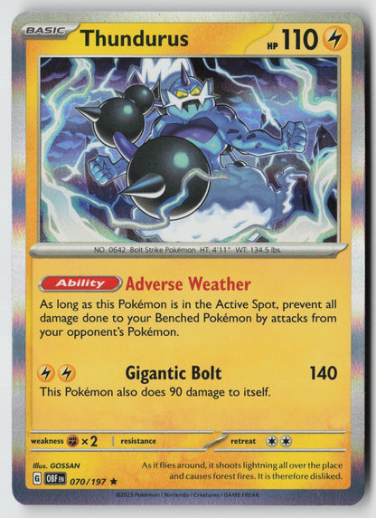 Thundurus 070/197 SV03: Obsidian Flames Rare Holo NM GOSSAN