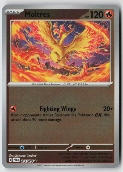 Moltres 014/094 ME02: Phantasmal Flames Rare Reverse Holo NM Kazumasa Yasukuni
