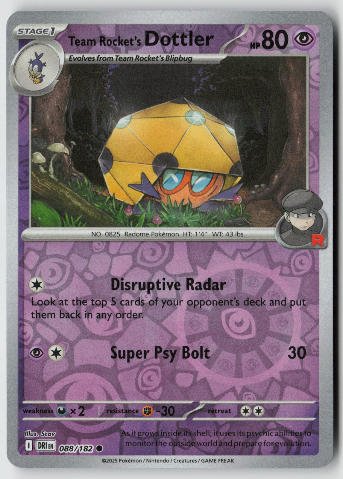Team Rocket's Dottler 088/182 SV10: Destined Rivals Common Reverse Holo NM