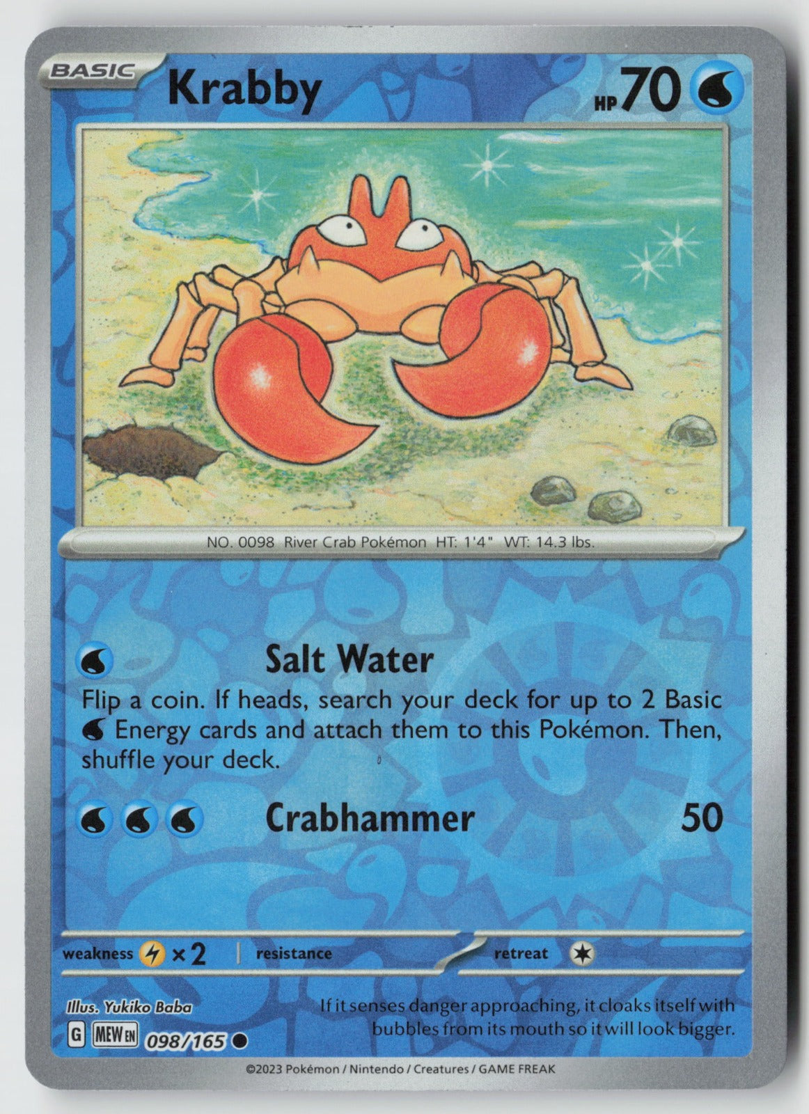 Krabby 098/165 SV: Scarlet & Violet 151 Common Reverse Holo NM Yukiko Baba