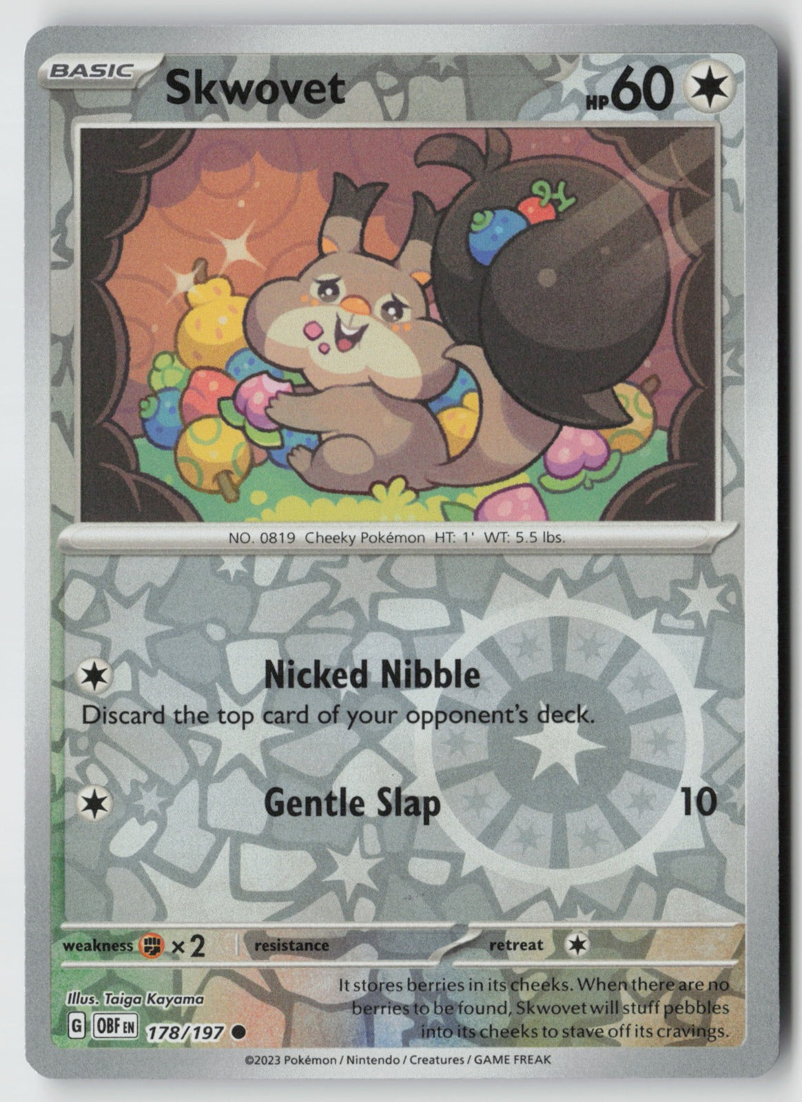 Skwovet 178/197 SV03: Obsidian Flames Common Reverse Holo NM Taiga Kayama