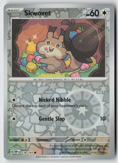 Skwovet 178/197 SV03: Obsidian Flames Common Reverse Holo NM Taiga Kayama